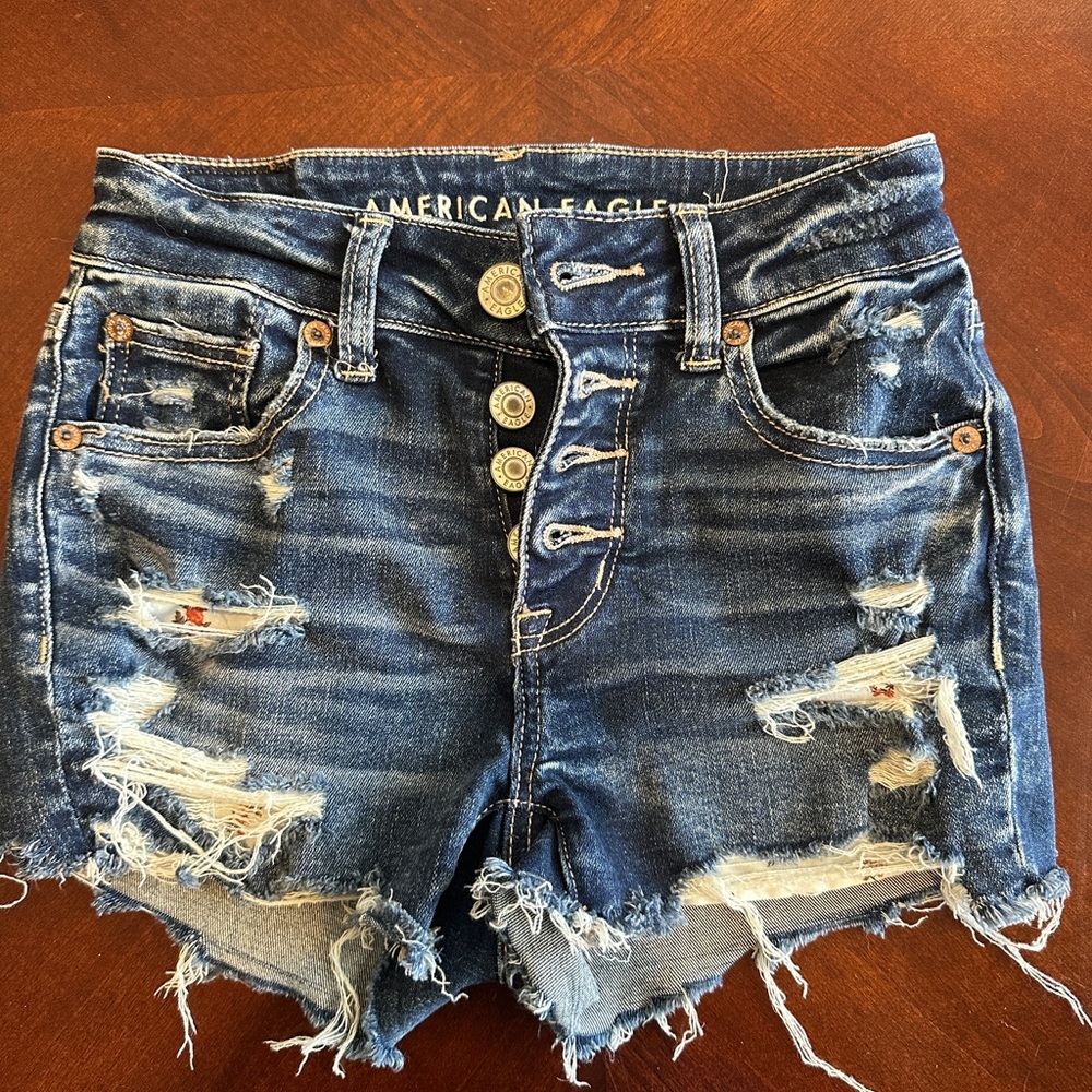 American Eagle Outfitters Ripped Dark Blue Jean Shorts